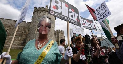 Tony Blair protesters campaign outside Windsor Castle to oppose knighthood for ex-PM