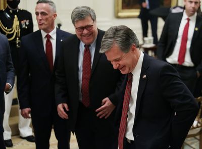 Ex-Trump AG Bill Barr shown laughing at Dinesh D’Souza documentary purporting to prove voter fraud