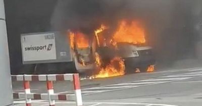 Terrified travellers watch in horror as van explodes in fireball near terminal