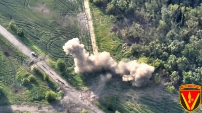 Russian Infantry Fighting Vehicle Hiding In Woods Blasted By Artillery Strike
