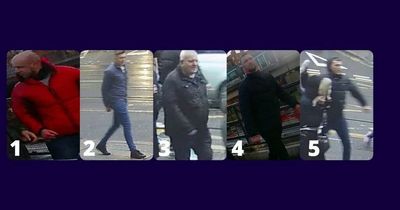 Faces of five men police want to speak to after football-related violence in Nottingham city centre