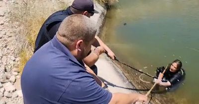 Terrified woman and dog trapped alone in canal for 18 hours after getting stuck
