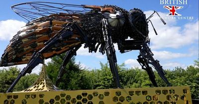 The Manchester Bee made of guns and knives with a powerful message