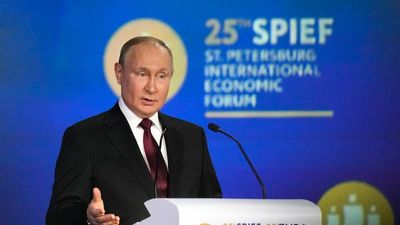 Vladimir Putin blasts the West in combative speech, says Russia remains strong despite 'insane' sanctions