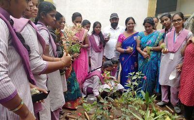 Students of women’s college in Madanapalle on a green mission