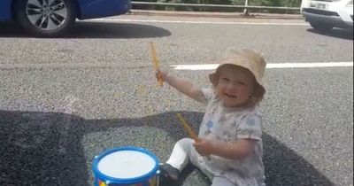 Bristol toddler stuck in M5 traffic entertains drivers with a drum solo