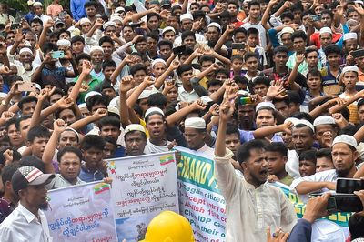 ‘It’s hell’: Rohingya refugees in Bangladesh rally to ‘go home’