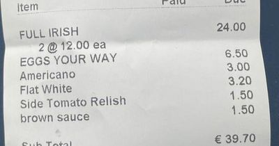 Customer fuming after Cork restaurant charges 'ridiculous' price for brown sauce on full Irish breakfast