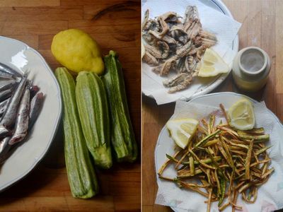 Rachel Roddy’s recipe for deep-fried little fish and courgette matchsticks