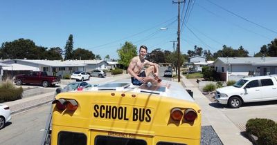 Young couple living 'off-grid and rent-free' in school bus after struggling to find work