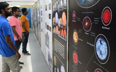 A display of posters and charts on astronomy at District Central Library in Coimbatore