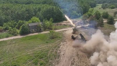 Moment Russian Hurricane Multiple Rocket Launcher Vehicle Fires On Ukrainian Targets