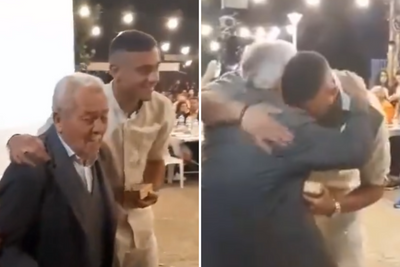 Celtic star Giorgos Giakoumakis in emotional embrace with grandfather in Greek homeland