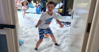Cheeky kids bury home in bean bag balls that took three hours to clean up