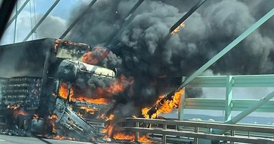 M4 closed: Lorry carrying 'pallets of wine' goes up in flames on Prince of Wales bridge