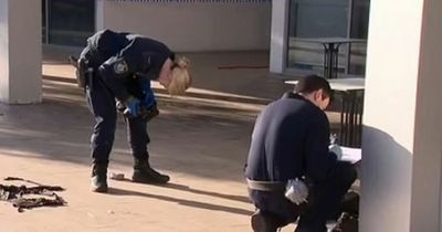 Restaurant worker catches fire while cleaning as onlookers hold him up to sprinklers