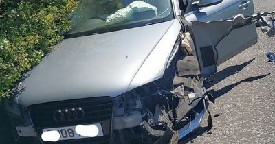 Audi driver smashes into police car after driving 130mph on the hard shoulder