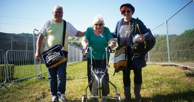 Grandma arrives at Glastonbury Festival with Zimmer frame for belated 80th birthday wish
