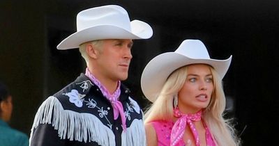 Margot Robbie and Ryan Gosling pictured as Barbie and Ken together for the first time