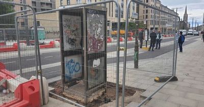 Edinburgh man mocks 'untouchable phone boxes' marooned in middle of tram works