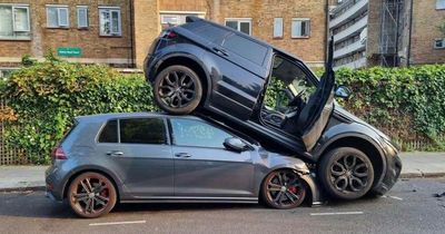 Man finds his car 8ft from where he left it with Range Rover on top after shooting drama