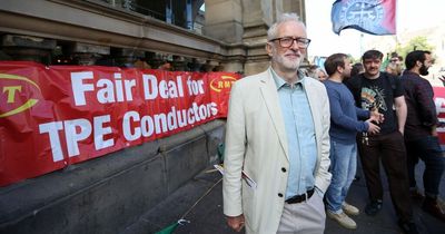 Jeremy Corbyn joins rail staff at RMT train strike picket at Newcastle's Central Station