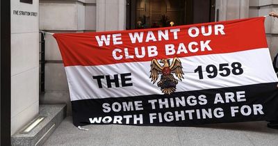 Manchester United supporters' group stage anti-Glazer protest outside club's London offices