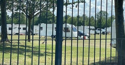 Large group of travellers pitch up at popular Beeston park
