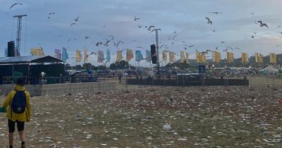 Glastonbury Festival: Litter picture shows Saturday night aftermath