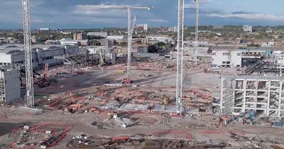 Latest incredible footage shows Everton new stadium stands rising at Bramley-Moore Dock