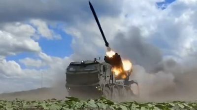 Ukrainian Hurricane Multiple Launch Rocket System In Action