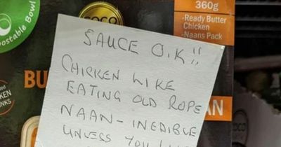 Brutal chicken ready meal review left in handwritten note on supermarket shelf