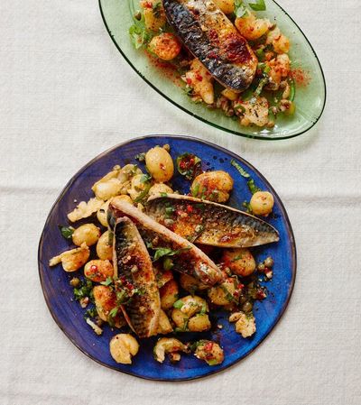 Thomasina Miers’ recipe for chargrilled mackerel with a lemony new potato salad