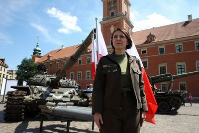 War-damaged Russian weapons on display in Poland