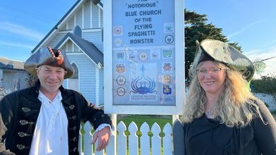 Australia's only Church of the Flying Spaghetti Monster brings visitors to new Pastafarian 'religion'