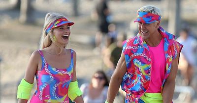 Margot Robbie and Ryan Gosling are the perfect Barbie and Ken filming movie in neon lycra