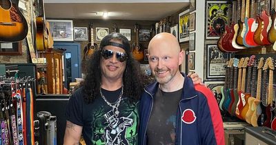 Guns N Roses guitarist Slash pops into Dublin guitar shop ahead of Marlay Park gig