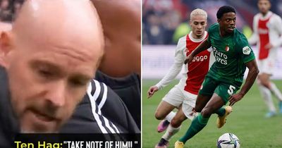 Erik ten Hag's touchline reaction to first sighting of new Man Utd signing Tyrell Malacia