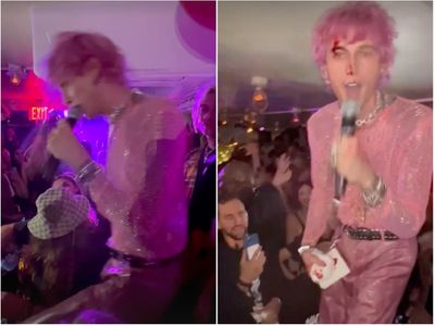 Machine Gun Kelly left covered in blood after smashing glass on his face during live performance