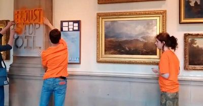 Oil protestors glue themselves to painting at Scots art gallery