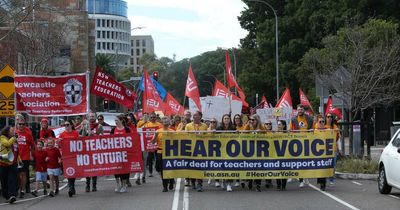 Hunter public and Catholic school teachers rally in Civic Park over pay and conditions