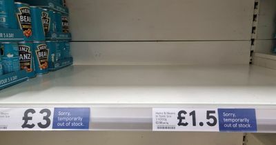 Empty shelves in Tesco in row over price of beans, soup and sauce