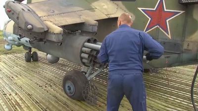 Russia Shows Off Mi-35 Attack Helicopter Gunship Claiming It Destroyed Ukrainian Targets
