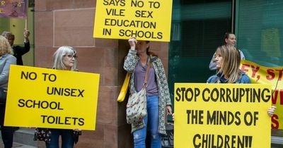 Teachers and parents in Glasgow protest school surveys and 'pornographic' sex education lessons