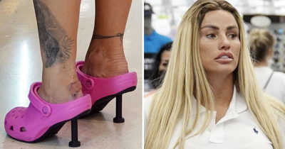 Bankrupt Katie Price turns heads in £450 heeled pink Crocs for Thailand shopping spree