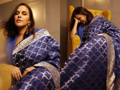 Neha Dhupia's blue Banarasi sari spells old world charm