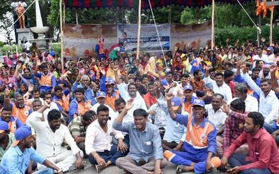 Pourakarmikas launch indefinite strike demanding regularisation of services