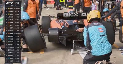 Lando Norris has pit shocker as McLaren slams to floor with no wheels before tyre blunder