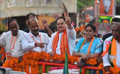 BJP president Nadda arrives, holds roadshow