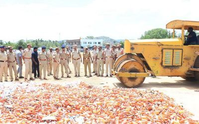 Smuggled liquor, worth 1.3 crore, destroyed in Chittoor